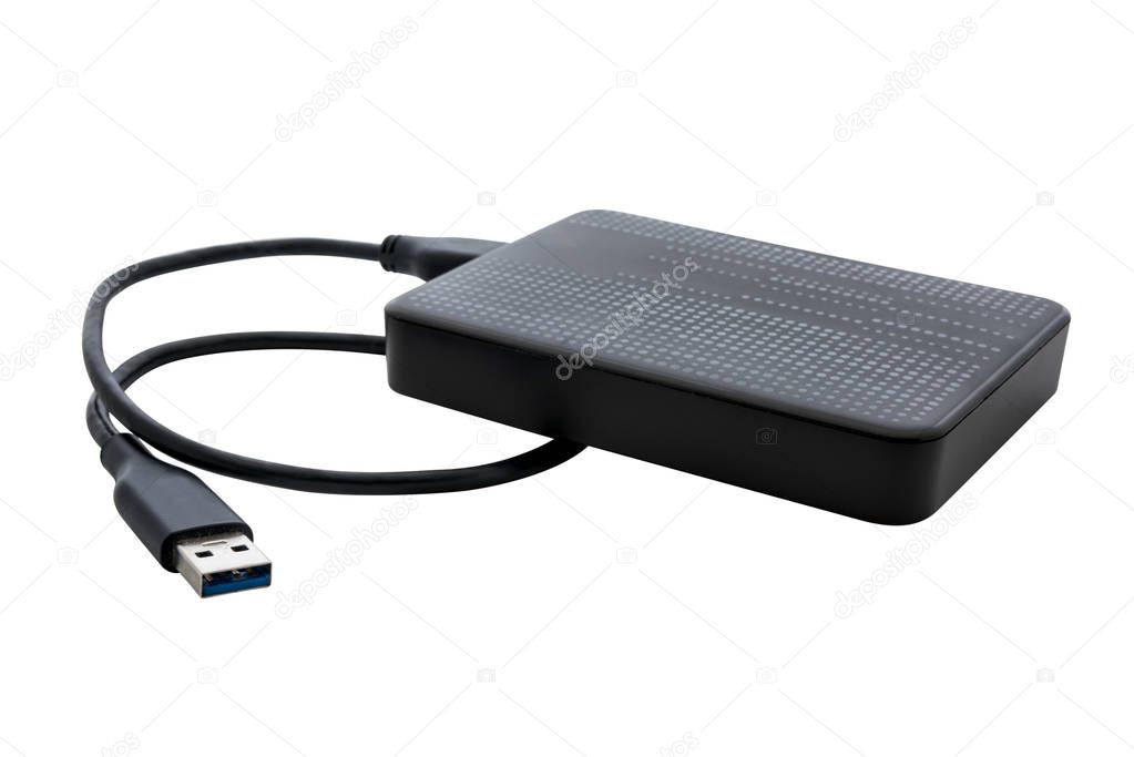 external hard drive for backup on white background with clipping path