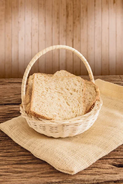 Whole Wheat Bread Wooden Basket Retro Style Colour — Stock Photo, Image