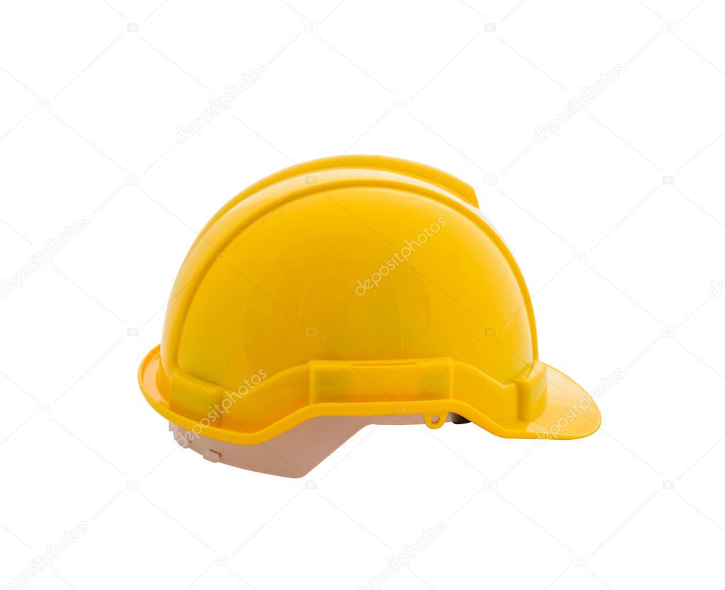 Yellow safety helmet isolated on white background with clipping path