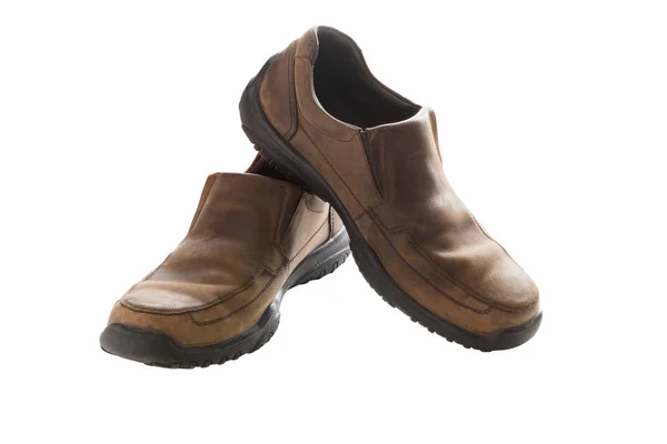 Sapatos Masculinos Couro Marrom Isolados Fundo Branco Com Caminho Recorte — Fotografia de Stock