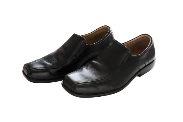 Sapatos Masculinos Couro Preto Isolado Fundo Branco Com Caminho Recorte — Fotografia de Stock