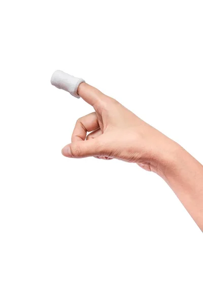 Injured Painful Finger White Gauze Bandage Isolated White Background Clipping — Stock Photo, Image