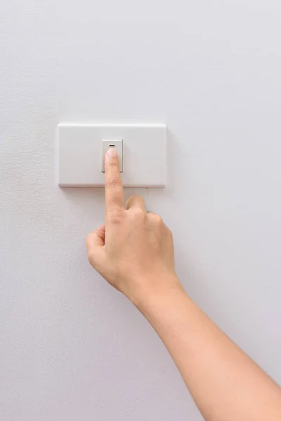 Fechar Dedo Pressione Ligar Desligar Interruptor Elétrico — Fotografia de Stock