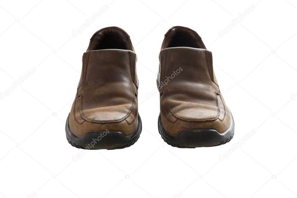 Brown leather men's shoes isolated on white background, with clipping path