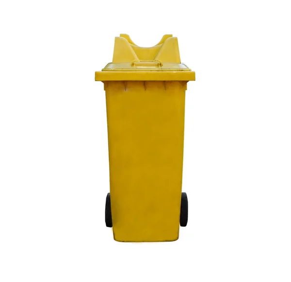 Poubelles Jaunes Isolé Fond Blanc Avec Chemin Coupe — Photo