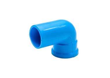 PVC boru bağlantı Vanalı izole kırpma yolu beyaz zemin üzerine mavi