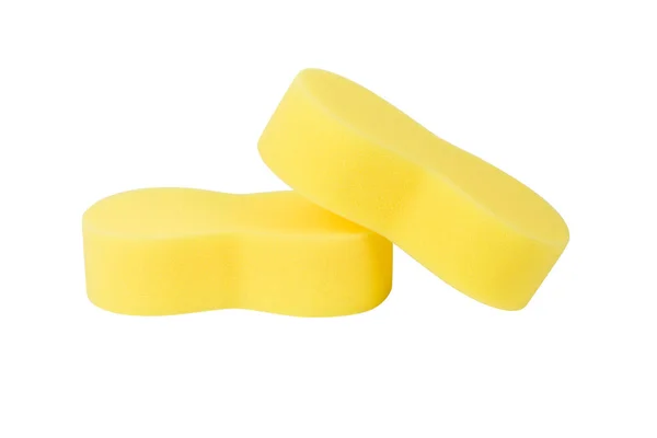 Żółta Gąbka Mycia Samochodu Białym Tle — Zdjęcie stockowe