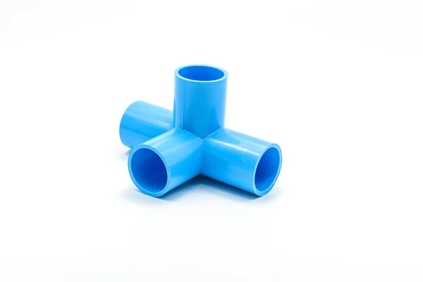Modré Pvc Potrubí Spojení Ventilem Pro Izolované Bílém Pozadí — Stock fotografie
