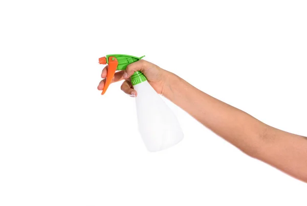Hand Hält Eine Sprühflasche Isoliert Auf Weißem Hintergrund — Stockfoto