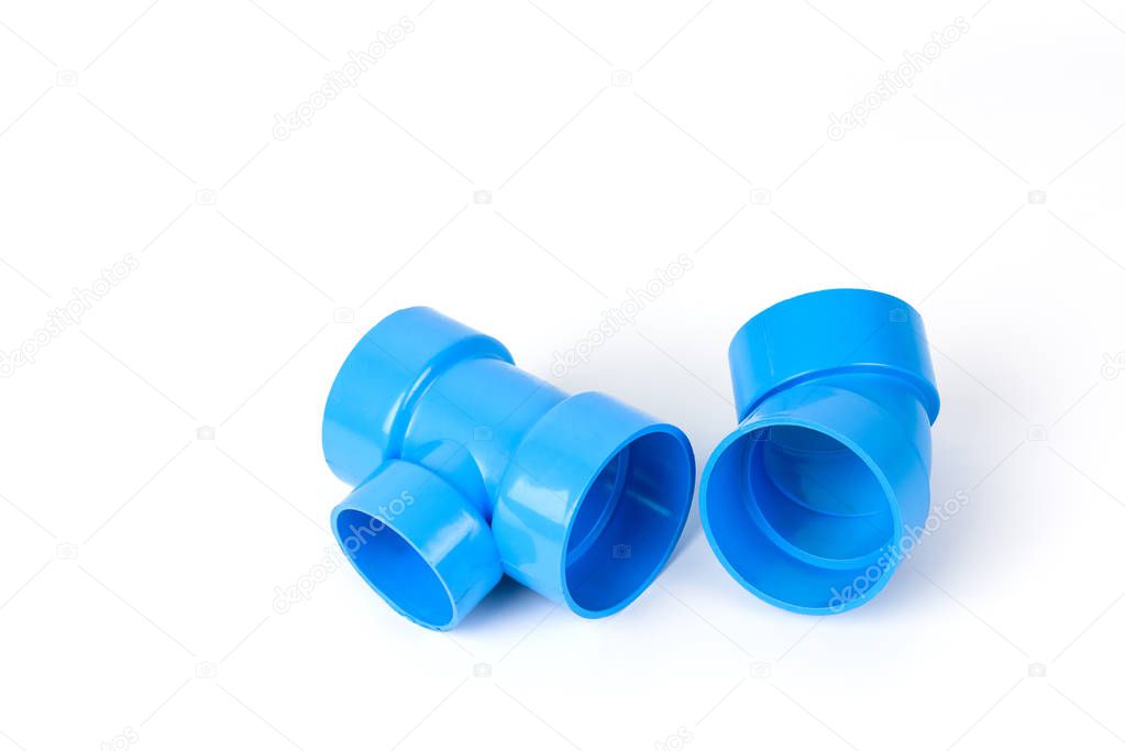 PVC pipe connections and Pipe clip isolated on white background