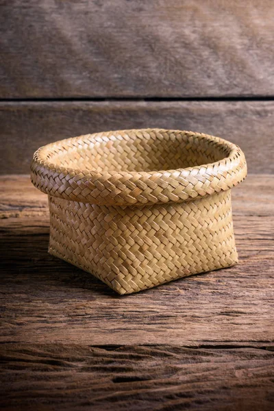 bamboo basket, Wicker basket on wooden background