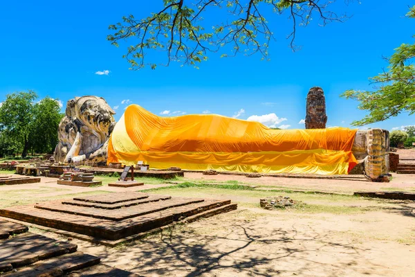 Principal Buddha statue , Reclining Buddha at Wat Lokayasutharam, Ayutthaya, Thailand. Ayutthaya Historical Park