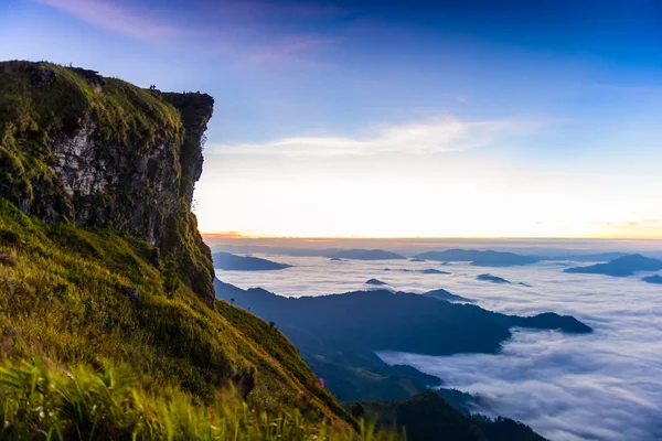 Sunrise Sea Mist Phucheefa Forest Park Mountain Phucheefa Chiangrai Province — Stock Photo, Image