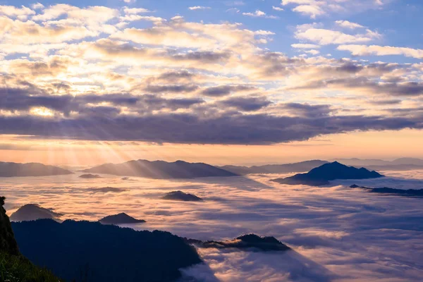 Salida Del Sol Mar Niebla Vista Desde Montaña Del Parque — Foto de Stock
