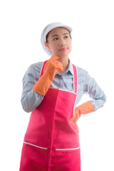Portrét zvědavé ženské asijské služka s úsměvem, myšlení. — Stock fotografie