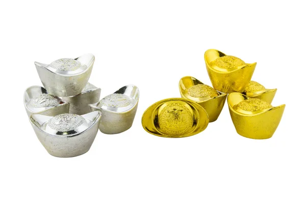 Декорування китайських золотих злитків ізольовано на білому тлі — стокове фото