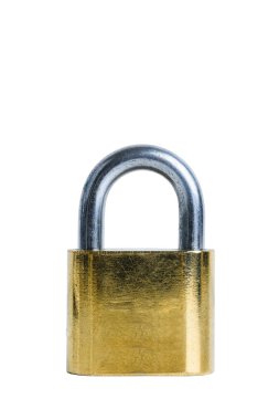 Beyaz arka planda izole edilmiş altın ve Metal asma kilit