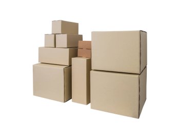 Cardboard Boxes in different sizes stacked boxes isolated on whi clipart