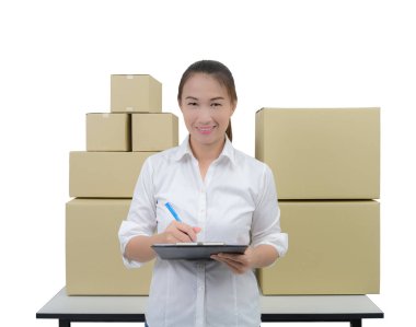 Genç iş kadın, girişimci bir pano tutan, kontrol TH