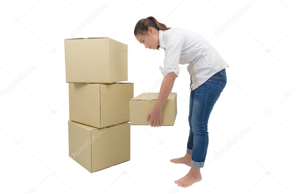 woman carrying and lifting boxes