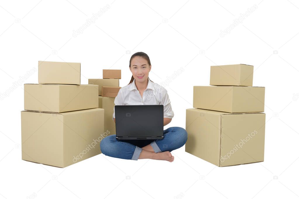 teenager owner business woman work at home with laptop for onlin