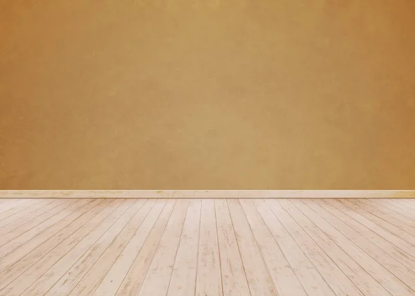 Ahşap zeminli turuncu çimento duvar 