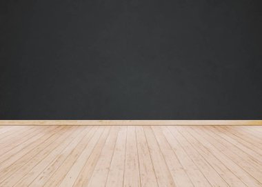 Ahşap zeminli siyah çimento duvar 