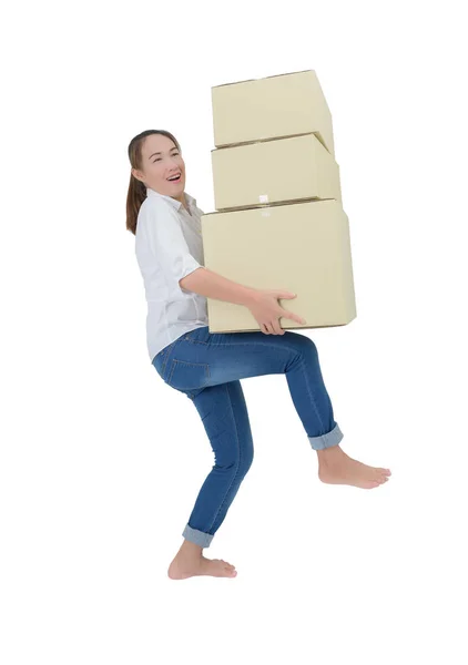 woman carrying and lifting boxes