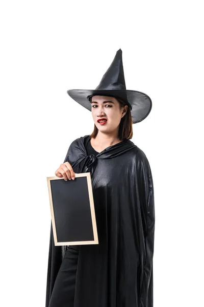 Portret kobiety w czerni straszny czarownica Halloween kostium Standin — Zdjęcie stockowe