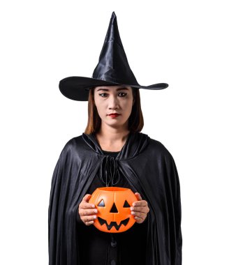 Siyah Korkunç cadı cadılar bayramı kostüm standin kadın portresi