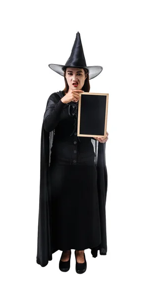 검은 무서운 마녀 할로윈 의상 스탠드에서 여자의 초상화 — 스톡 사진