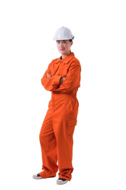 Mekanik Jumpsuit isolat bir kadın işçi tam vücut portresi