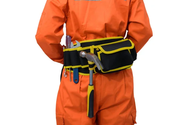 穿着橙色防护服、戴头盔的建筑工人 — 图库照片
