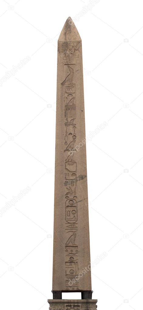 Egyptian obelisk with hieroglyphs in Sultanahmet Square, Istanbul, Turkey. Isolated on white background