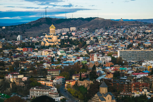 Beautiful view of the cityscape on a clear autumn day. 2018, Tbilisi, Georgia.
