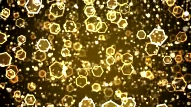Kleurrijke Vallende Zeshoek Particle Achtergrondanimatie Lus Golden — Stockvideo