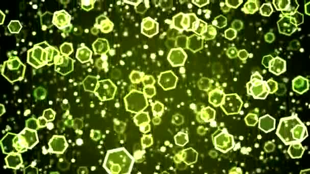 カラフルな落下を六角形粒子の背景のアニメーションのループ グリーン — ストック動画