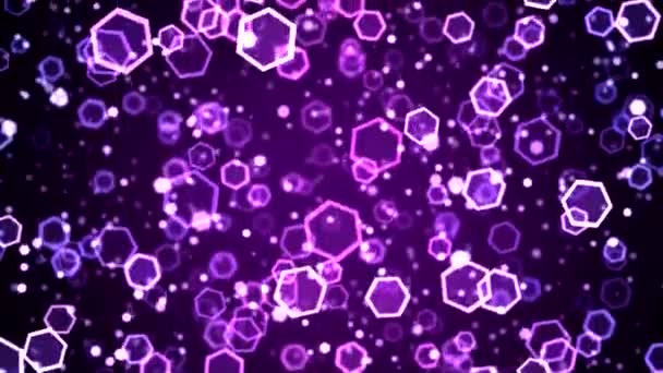 カラフルな落下を六角形粒子の背景のアニメーションのループ紫 — ストック動画
