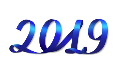 Blue ribbon şekiller numarası 2019. Beyaz arka plan. Vektör çizim.