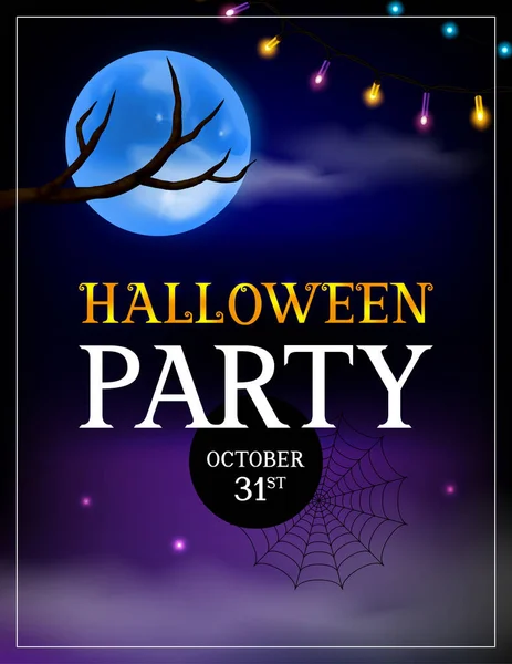 Fond Violet Vertical Avec Inscription Halloween Party Octobre Branche Arbre — Image vectorielle