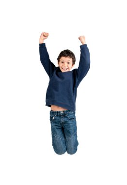 Genç boyl izole beyaz atlama