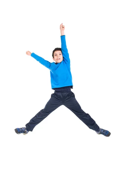 Young Boy Jumping Isolated White — Stock Photo, Image