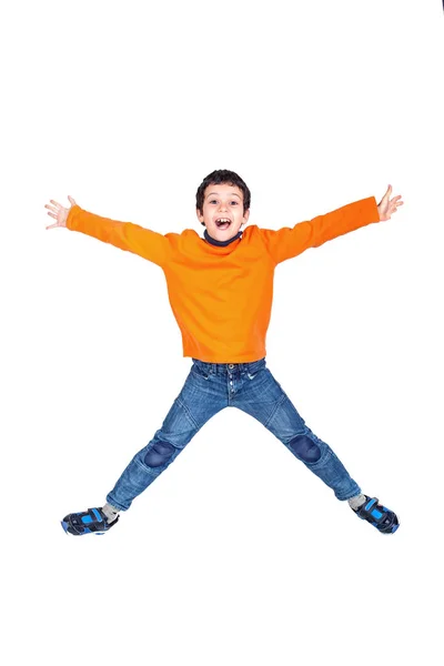 Joven Saltando Aislado Blanco — Foto de Stock