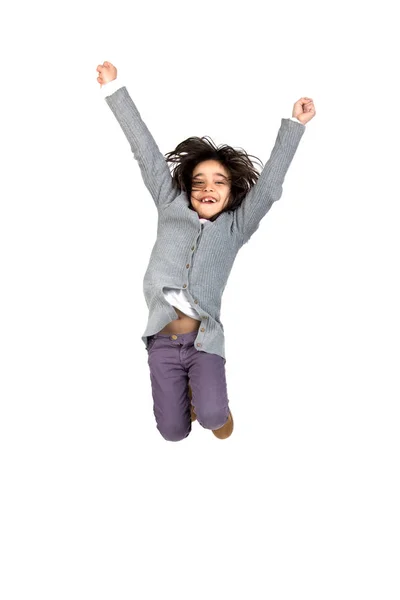 Young Girl Jumping Isolated White — Stock Photo, Image