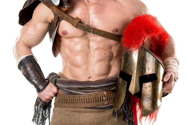 Oude Krijger Gladiator Poseren Een Witte Achtergrond — Stockfoto