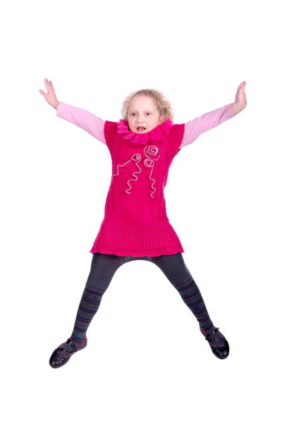 Junges Mädchen Springt Isoliert Weiß — Stockfoto