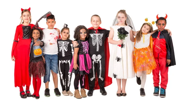 Grupp Barn Halloween Carnaval Kostymer Isolerade — Stockfoto