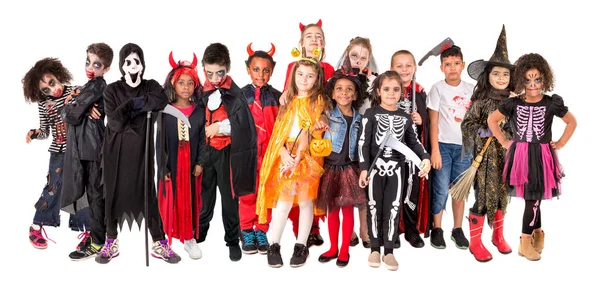 Groep Jonge Geitjes Halloween Carnaval Kostuums Geïsoleerd — Stockfoto