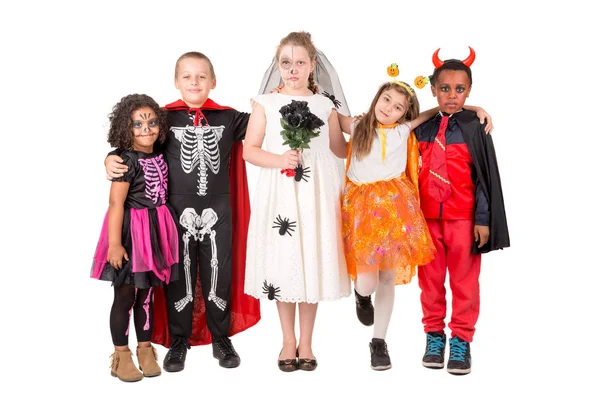 Gruppo Bambini Costume Halloween Carnevale Isolato — Foto Stock