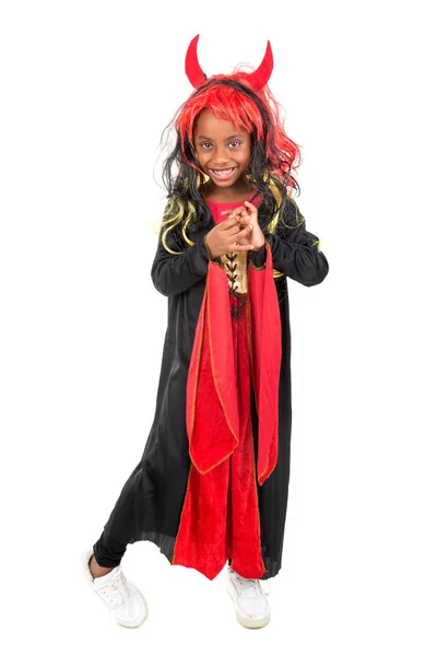 Fille Costume Halloween Sur Fond Blanc — Photo